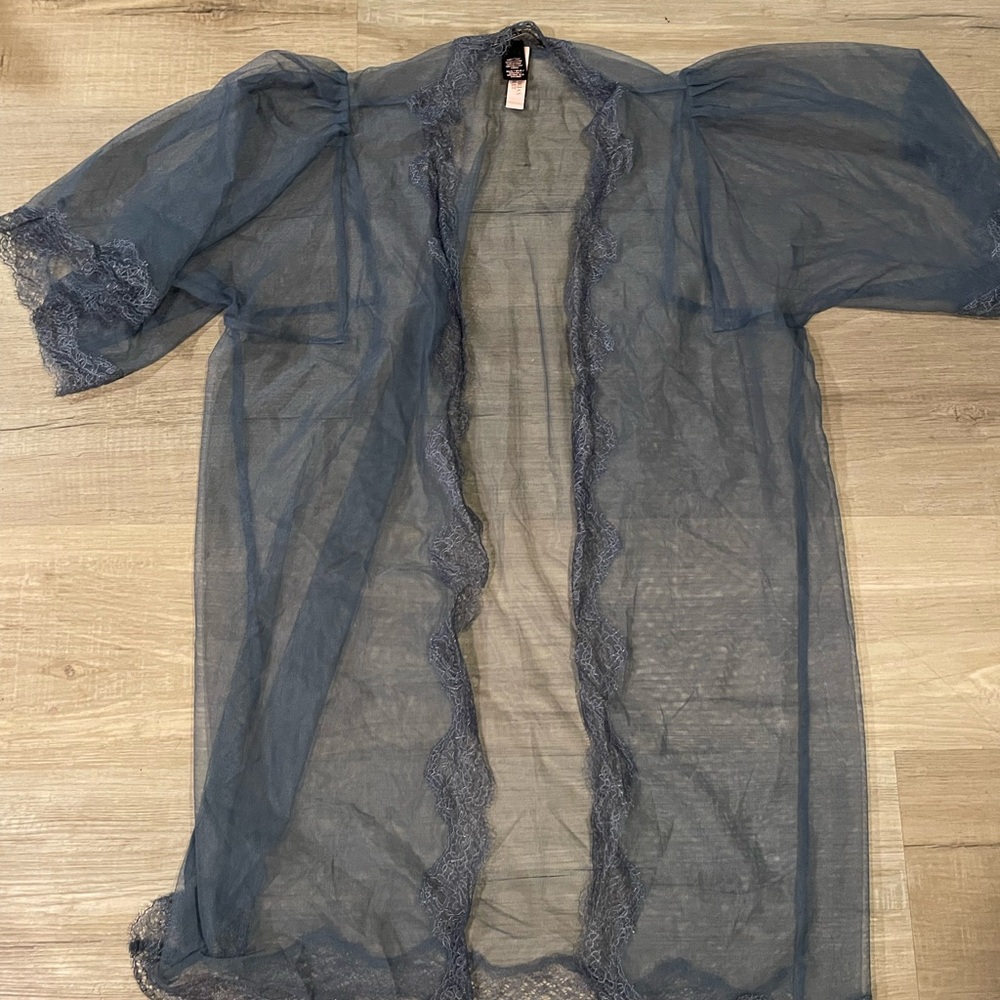 Victoria's Secret sheer mesh and lace robe xs NWT denim blue - Picture 2 of 3